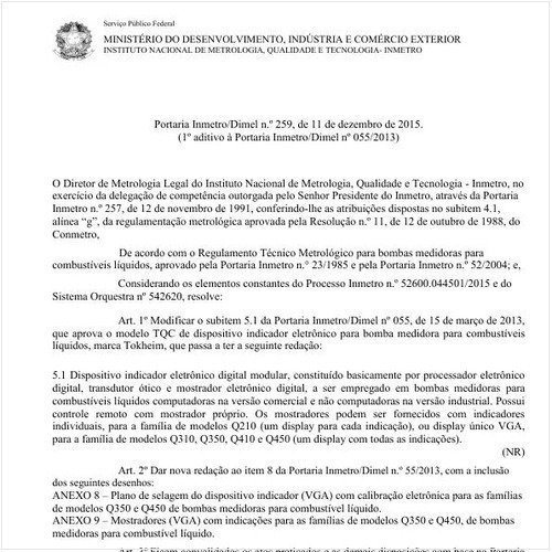 Portaria DIMEL/INMETRO 259:2015 - Situação: Em vigor
