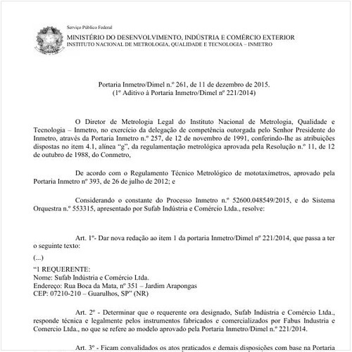Portaria DIMEL/INMETRO 261:2015 - Situação: Em vigor