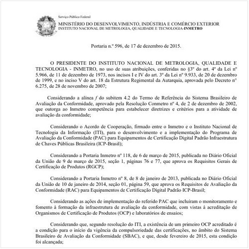 Portaria INMETRO/MDIC 596:2015 - Situação: Revogado
