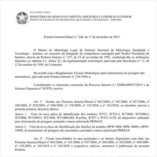 Portaria DIMEL/INMETRO 268:2015 - Situação: Em vigor