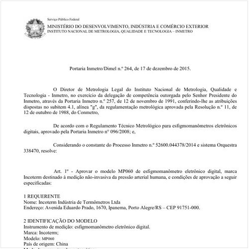 Portaria DIMEL/INMETRO 264:2015 - Situação: Em vigor