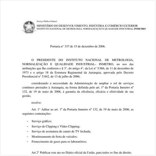 Portaria INMETRO/MDIC 337:2006 - Situação: Revogado