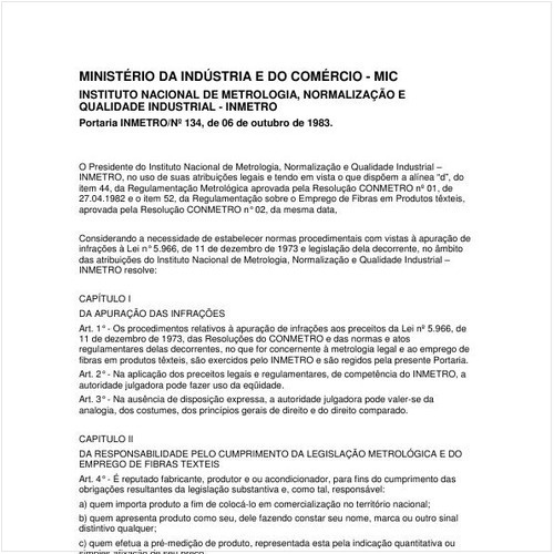 Portaria INMETRO/MDIC 134:1983 - Situação: Revogado