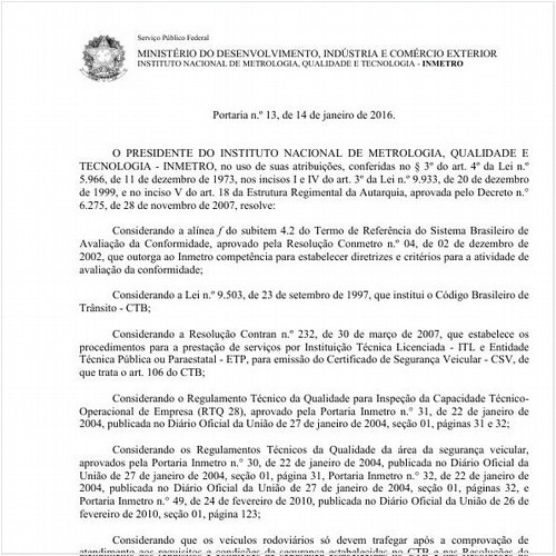 Portaria INMETRO/INMETRO 13:2016 - Situação: Revogado