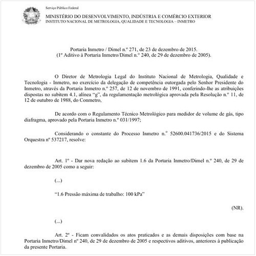 Portaria DIMEL/INMETRO 271:2015 - Situação: Em vigor