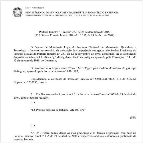 Portaria DIMEL/INMETRO 272:2015 - Situação: Em vigor