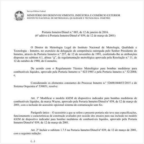 Portaria DIMEL/INMETRO 3:2016 - Situação: Em vigor