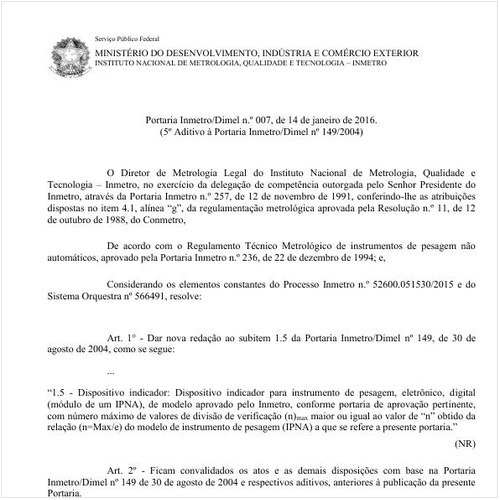 Portaria DIMEL/INMETRO 7:2016 - Situação: Em vigor