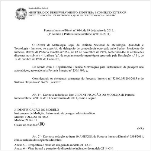 Portaria DIMEL/INMETRO 14:2016 - Situação: Em vigor