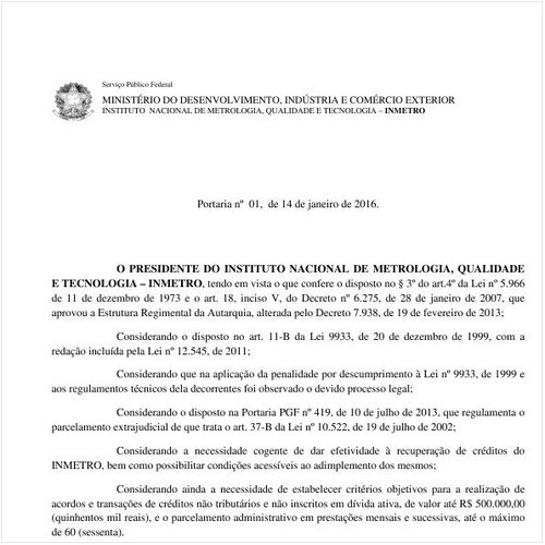 Portaria INMETRO/MDIC 1:2016 - Situação: Revogado