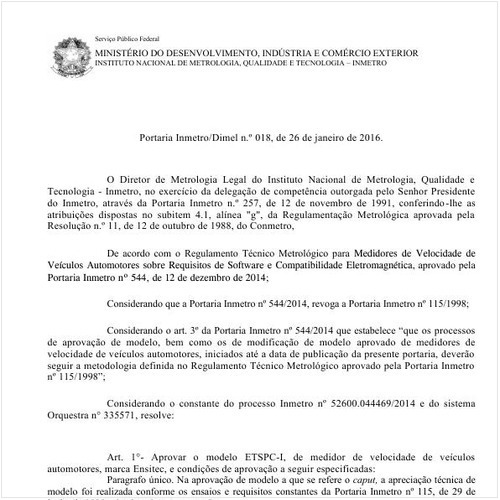 Portaria DIMEL/INMETRO 18:2016 - Situação: Em vigor
