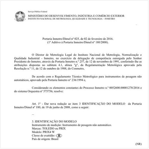 Portaria DIMEL/INMETRO 25:2016 - Situação: Em vigor