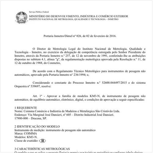 Portaria DIMEL/INMETRO 26:2016 - Situação: Em vigor