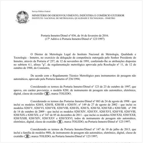 Portaria DIMEL/INMETRO 36:2016 - Situação: Em vigor