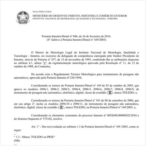 Portaria DIMEL/INMETRO 46:2016 - Situação: Revisto