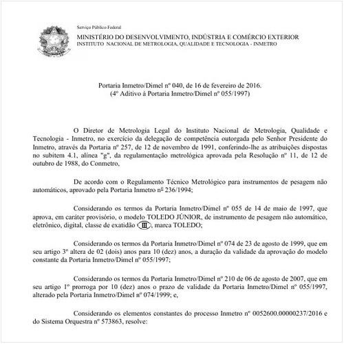Portaria DIMEL/INMETRO 40:2016 - Situação: Em vigor