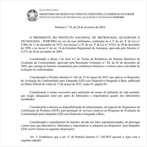 Portaria INMETRO/INMETRO 76:2016 - Situação: Revogado