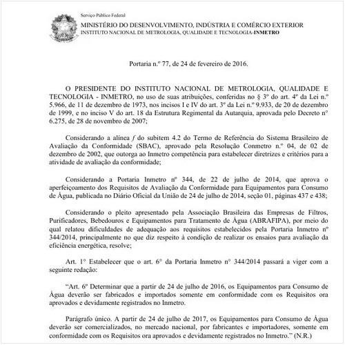 Portaria INMETRO/INMETRO 77:2016 - Situação: Aguardando revogação