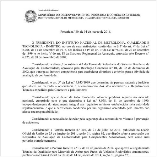 Portaria INMETRO/INMETRO 80:2016 - Situação: Revogado