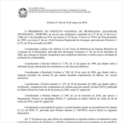 Portaria INMETRO/INMETRO 106:2016 - Situação: Revogado