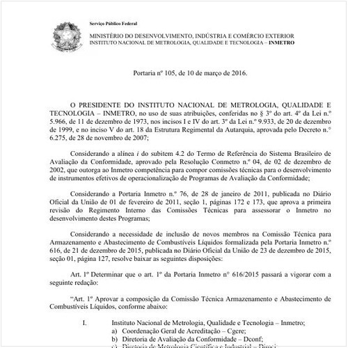 Portaria INMETRO/INMETRO 105:2016 - Situação: Revogado