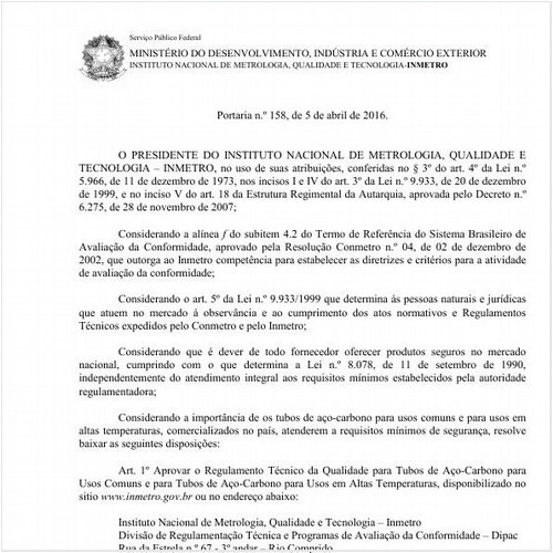 Portaria INMETRO/INMETRO 158:2016 - Situação: Revogado