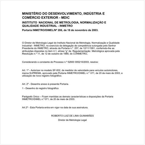 Portaria DIMEL/INMETRO 206:2003 - Situação: Em vigor