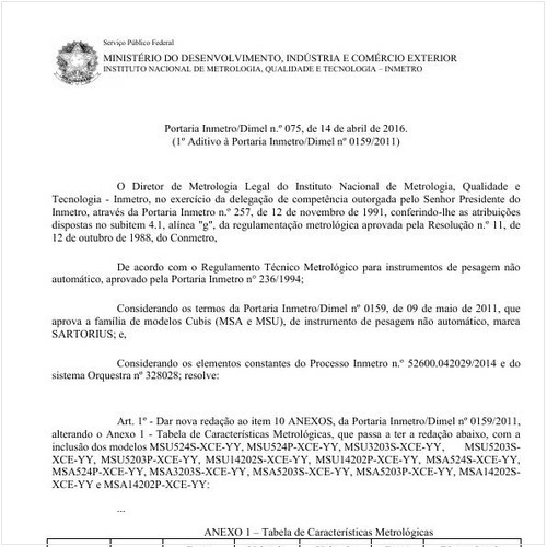 Portaria DIMEL/INMETRO 75:2016 - Situação: Em vigor