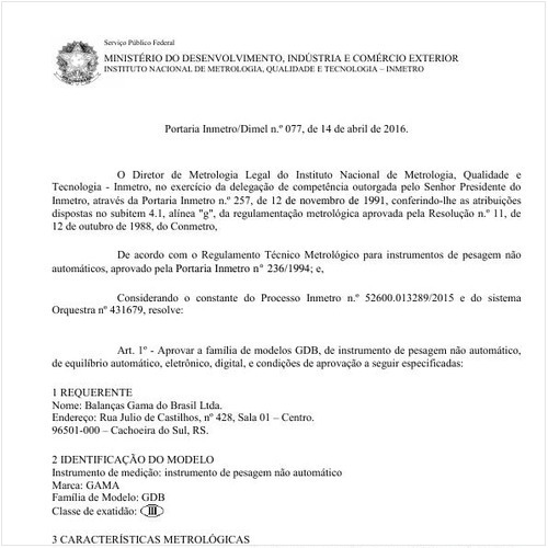 Portaria DIMEL/INMETRO 77:2016 - Situação: Revisto