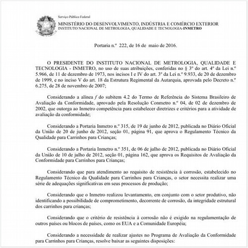Portaria INMETRO/INMETRO 222:2016 - Situação: Revogado