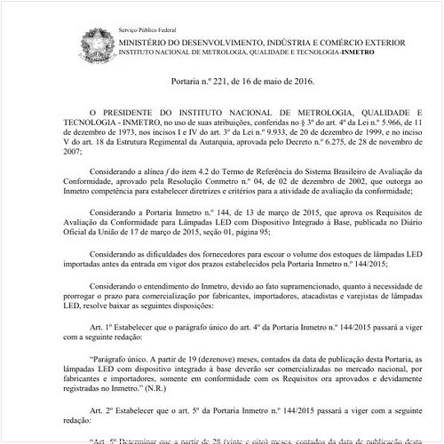 Portaria INMETRO/INMETRO 221:2016 - Situação: Revogado
