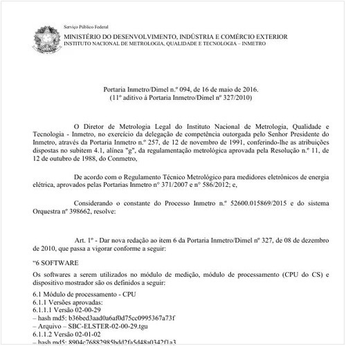 Portaria DIMEL/INMETRO 94:2016 - Situação: Em vigor