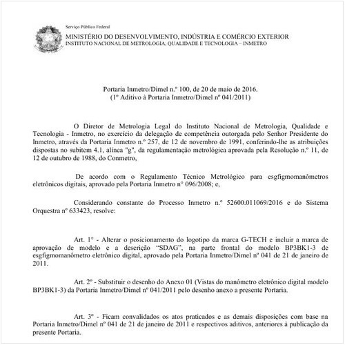 Portaria DIMEL/INMETRO 100:2016 - Situação: Em vigor