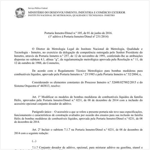 Portaria DIMEL/INMETRO 105:2016 - Situação: Em vigor