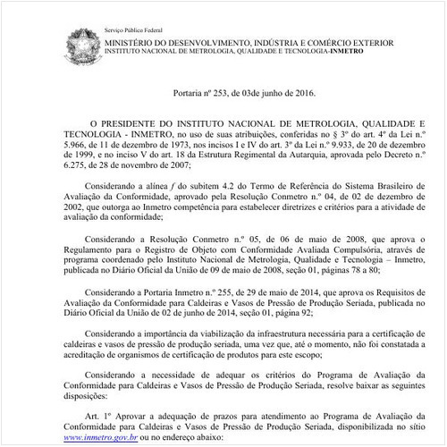 Portaria INMETRO/INMETRO 253:2016 - Situação: Revogado