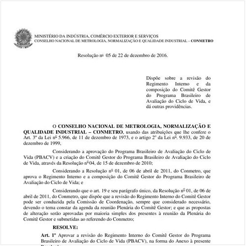Resolução CONMETRO/MDIC 5:2016 - Situação: Em vigor