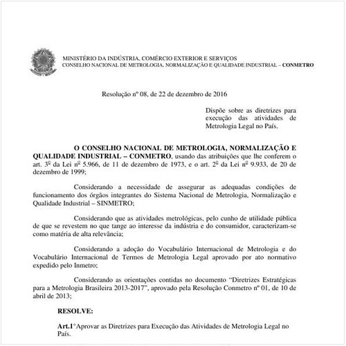 Resolução CONMETRO/MDIC 8:2016 - Situação: Revisto