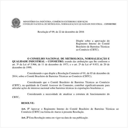 Resolução CONMETRO/MDIC 9:2016 - Situação: Em vigor