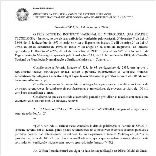 Portaria INMETRO/MDIC 453:2016 - Situação: Revogado