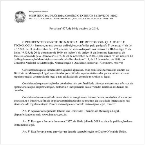 Portaria INMETRO/MDIC 477:2016 - Situação: Revogado