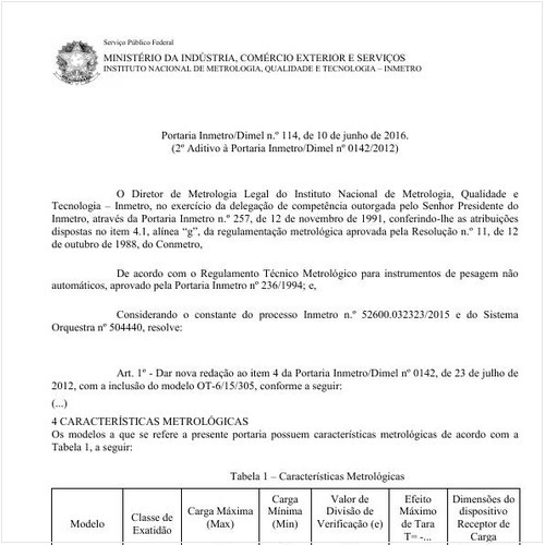 Portaria DIMEL/INMETRO 114:2016 - Situação: Em vigor