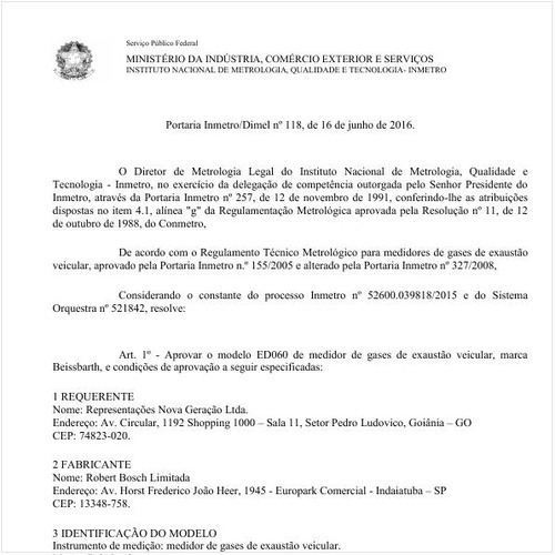 Portaria DIMEL/INMETRO 118:2016 - Situação: Em vigor