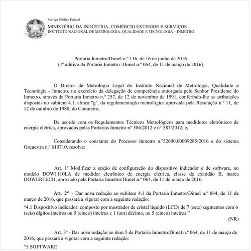 Portaria DIMEL/INMETRO 116:2016 - Situação: Em vigor