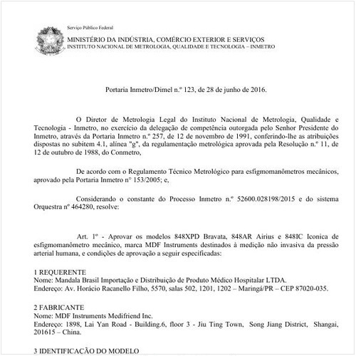 Portaria DIMEL/INMETRO 123:2016 - Situação: Em vigor