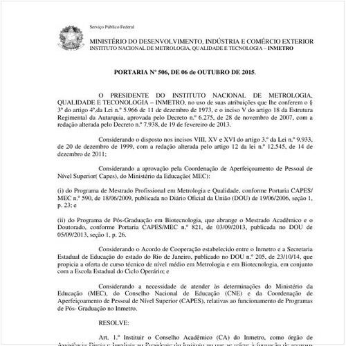 Portaria INMETRO/MDIC 506:2015 - Situação: Revogado