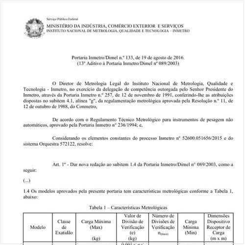 Portaria DIMEL/INMETRO 133:2016 - Situação: Revisto