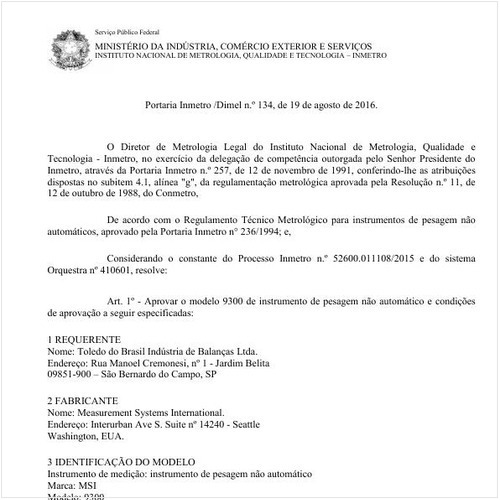 Portaria DIMEL/INMETRO 134:2016 - Situação: Em vigor