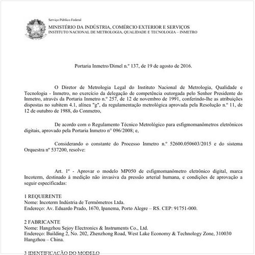 Portaria DIMEL/INMETRO 137:2016 - Situação: Em vigor