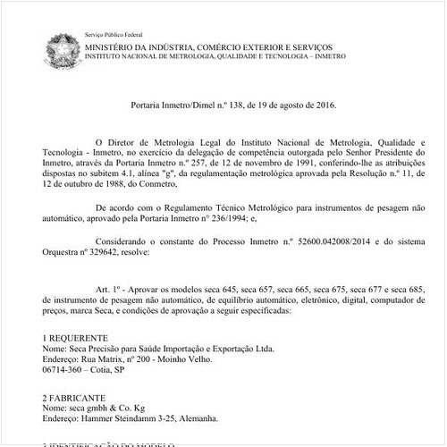Portaria DIMEL/INMETRO 138:2016 - Situação: Em vigor
