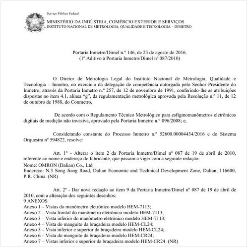 Portaria DIMEL/INMETRO 146:2016 - Situação: Em vigor